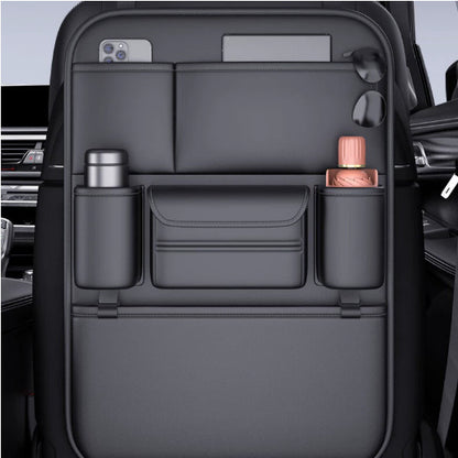Forged Crown rear seat vegan leather storage organizer creating structured interior storage with a clean, controlled layout