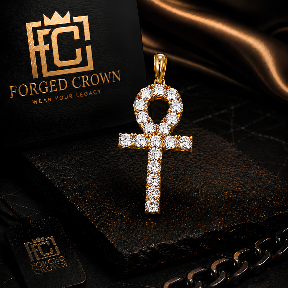 Moissanite Ankh Pendant Platinum Finish S925 Sterling Silver