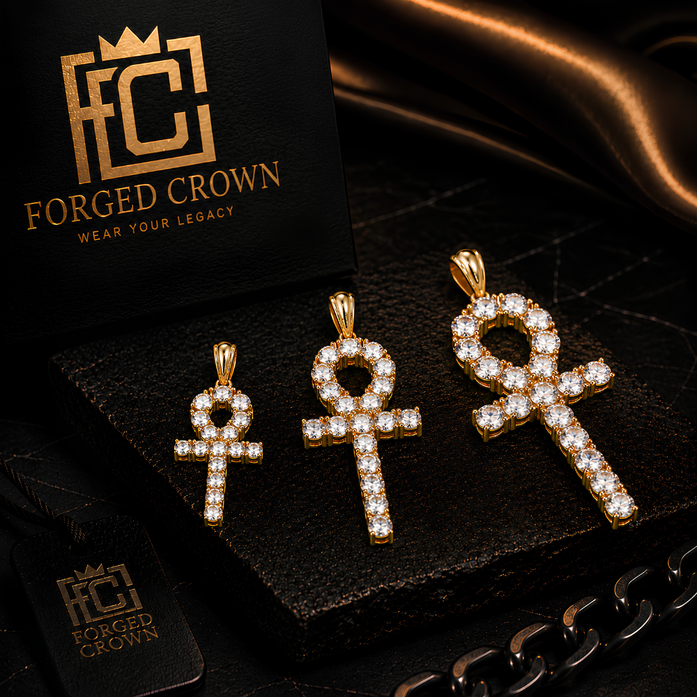 Moissanite Ankh Pendant Platinum Finish S925 Sterling Silver
