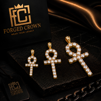 Moissanite Ankh Pendant Platinum Finish S925 Sterling Silver