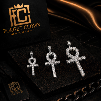 Moissanite Ankh Pendant Platinum Finish S925 Sterling Silver