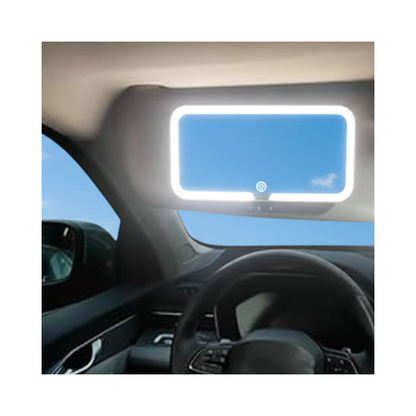 Forged Crown illuminated visor mirror in use inside vehicle showing even lighting for consistent visibility