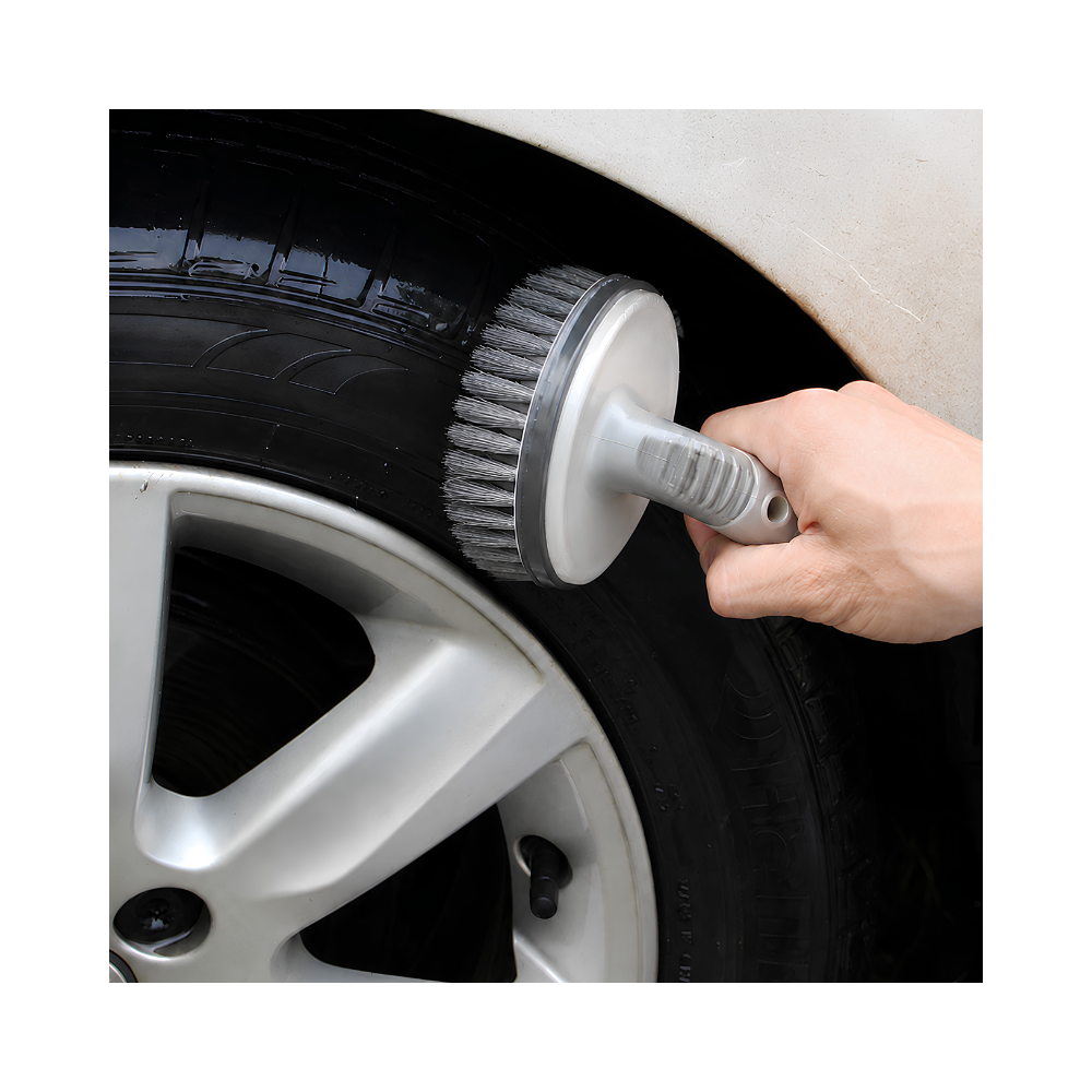 Forged Crown tire detailing brush cleaning car tire with controlled pressure
