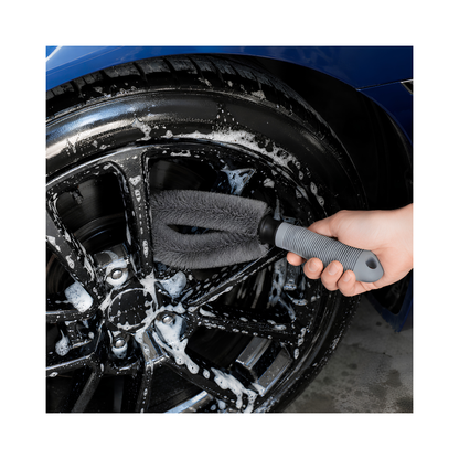Forged Crown wheel detailing brush cleaning car tire with controlled pressure
