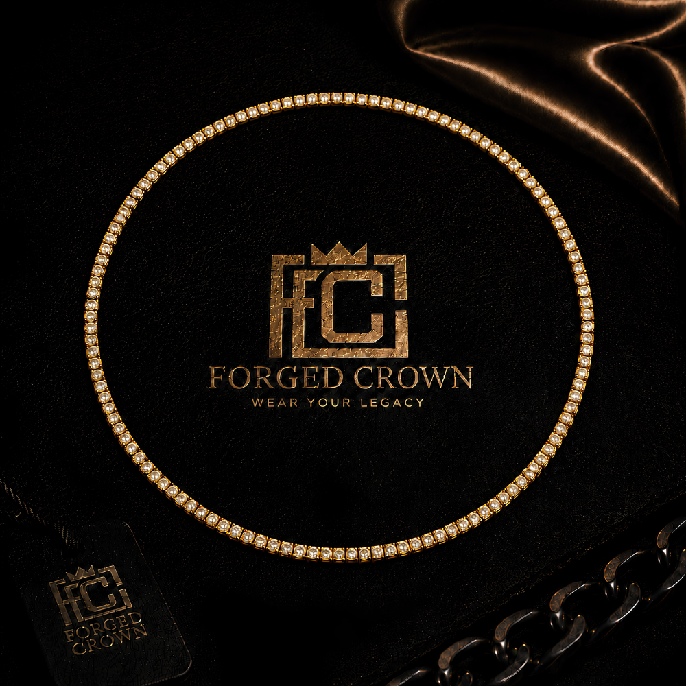 Winter Lake moissanite pendant necklace in S925 sterling silver with  Gold finish, displayed on Forged Crown background