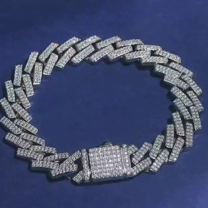 Moissanite Link Bracelet Platinum Finish S925 Sterling Silver